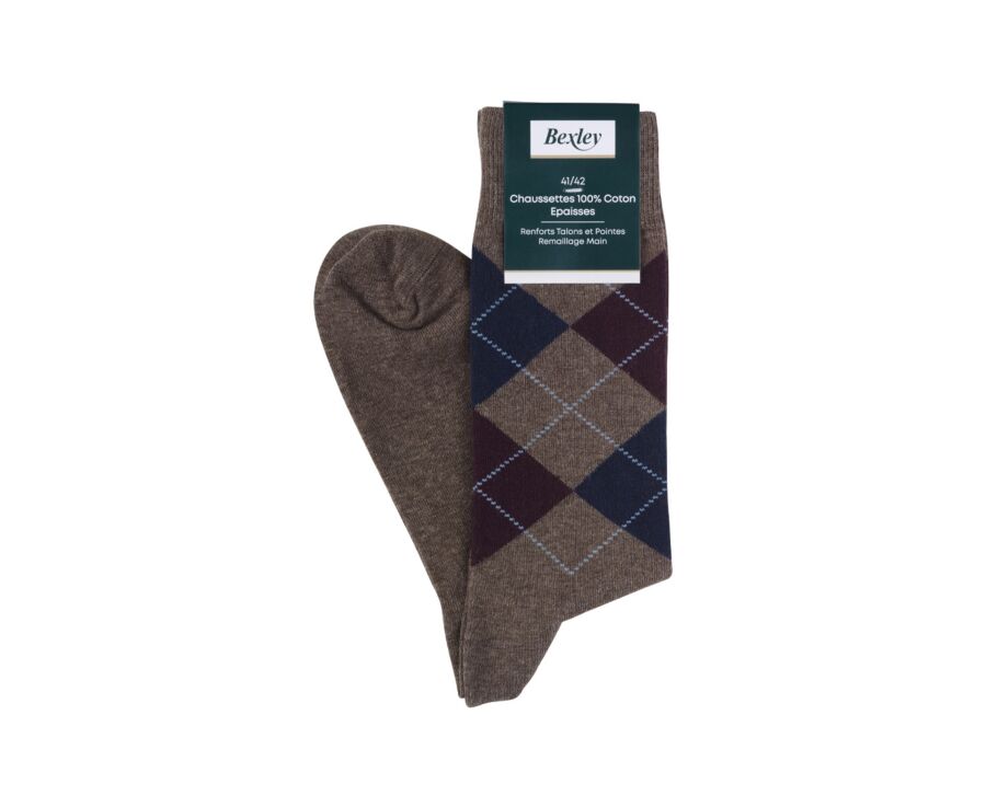 Chaussettes losange Taupe et Bordeaux