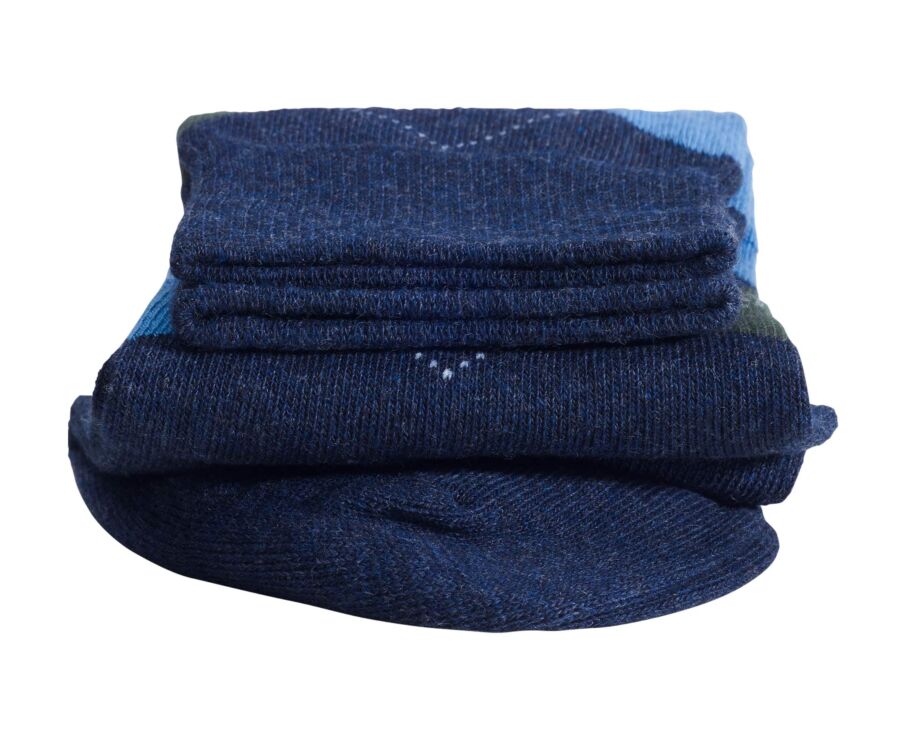 Chaussettes homme à motif losange bleu chiné et vert