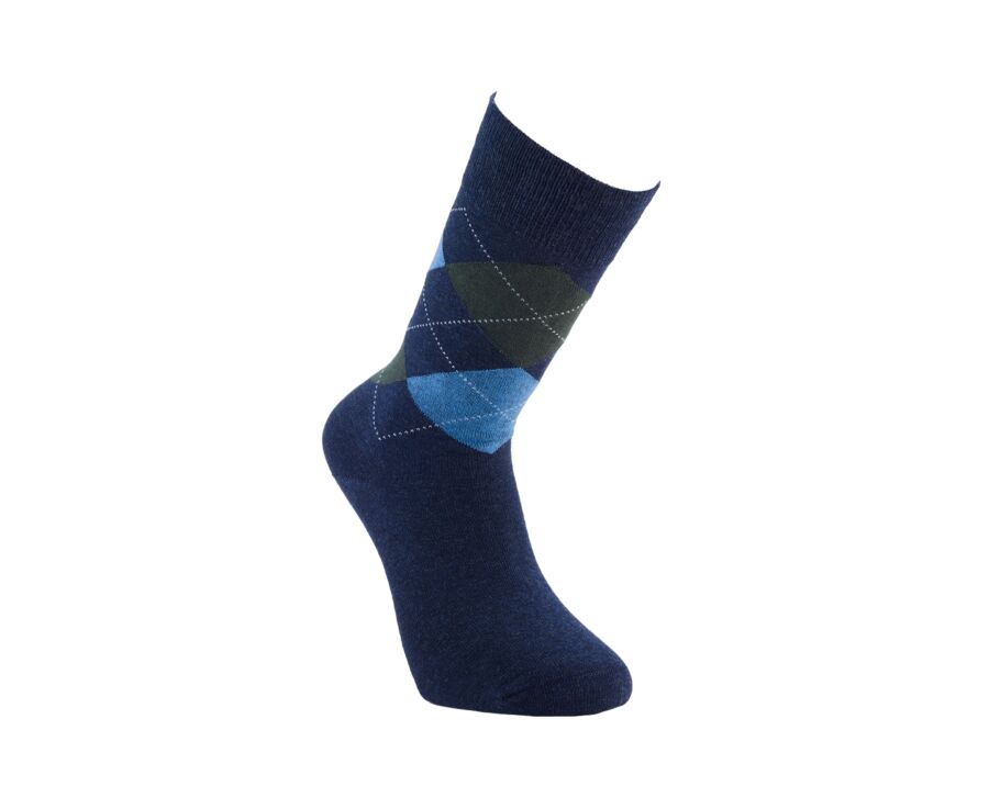 Chaussettes homme à motif losange bleu chiné et vert