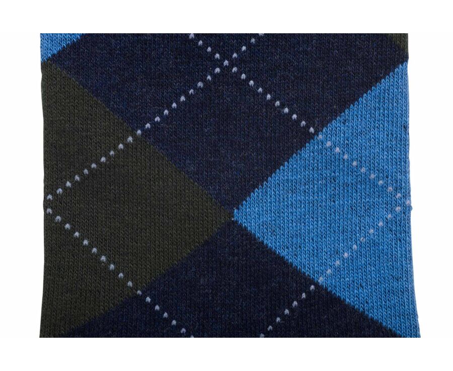 Chaussettes homme à motif losange bleu chiné et vert