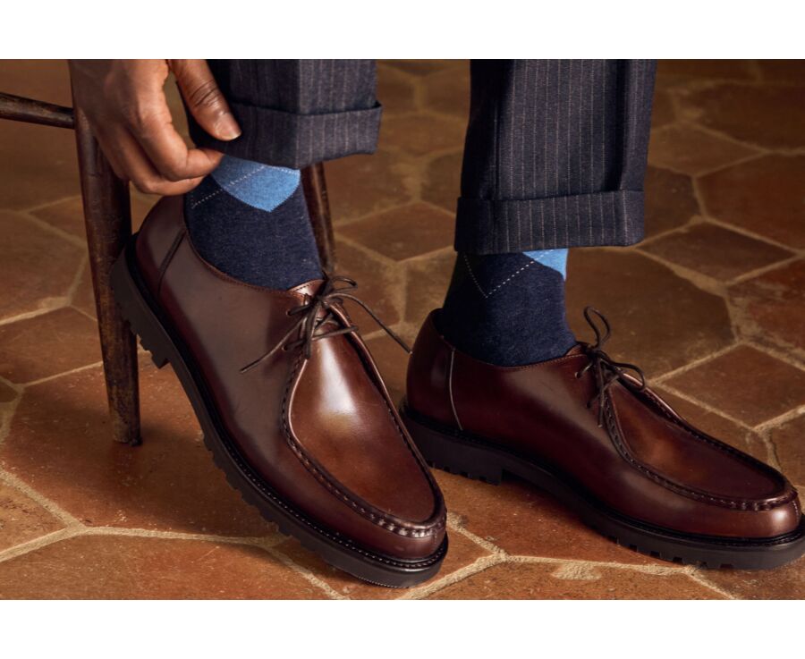 Chaussettes homme à motif losange bleu chiné et vert