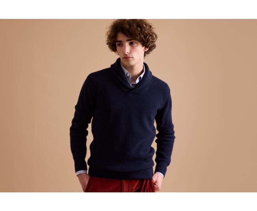 Pull laine Col Châle homme Navy - KELLAN