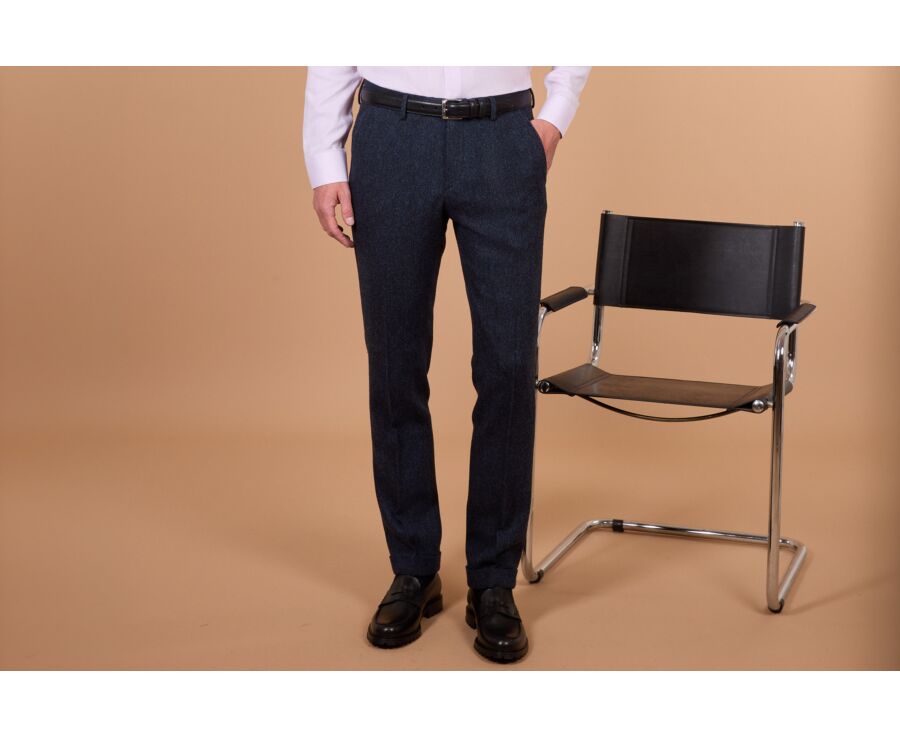 Pantalon de costume homme en tweed à chevrons marine - LAURIAN