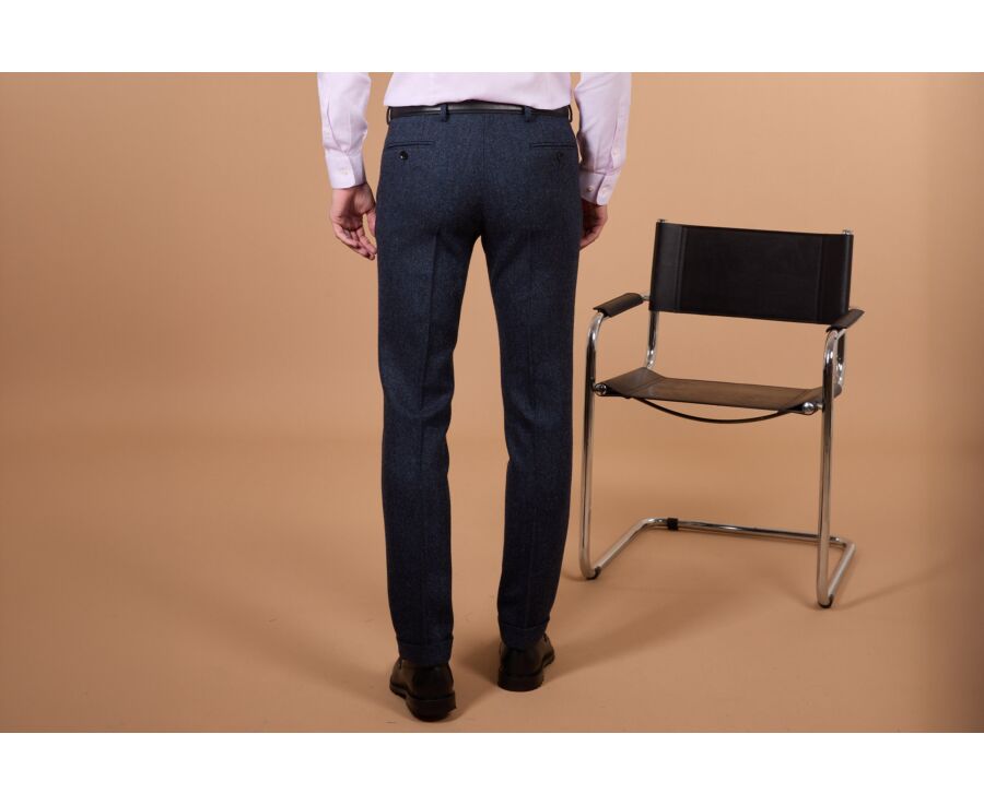 Pantalon de costume homme en tweed à chevrons marine - LAURIAN