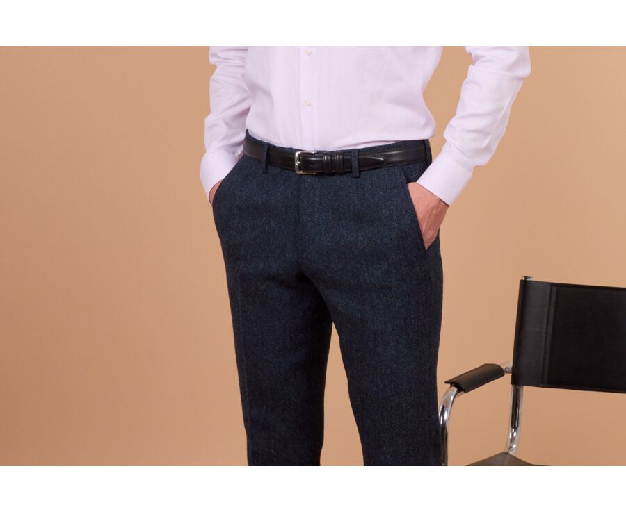 Pantalon de costume homme en tweed à chevrons marine - LAURIAN
