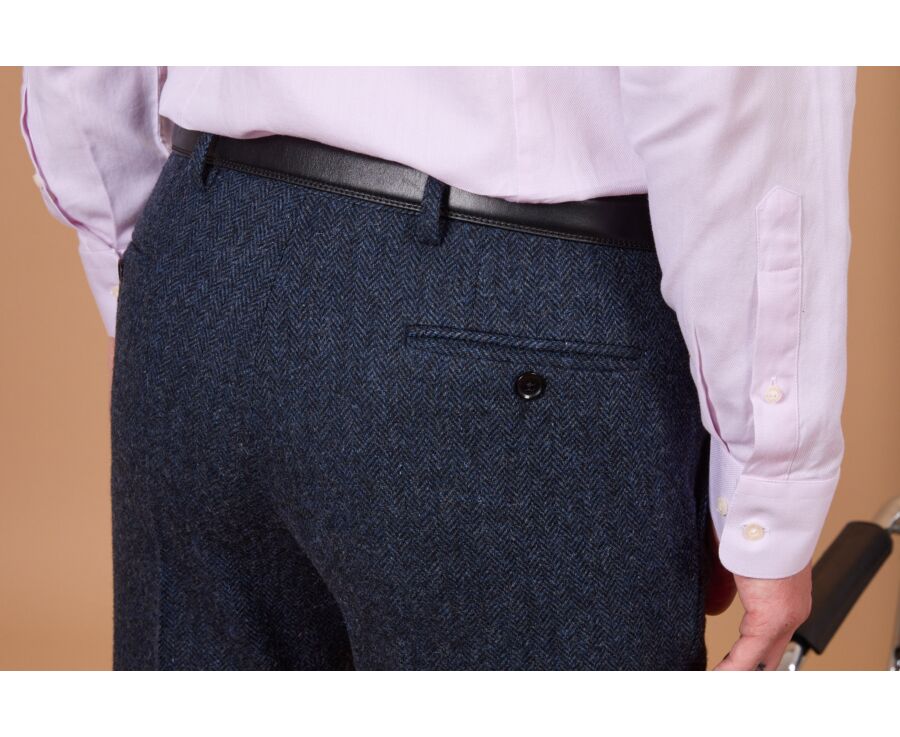 Pantalon de costume homme en tweed à chevrons marine - LAURIAN