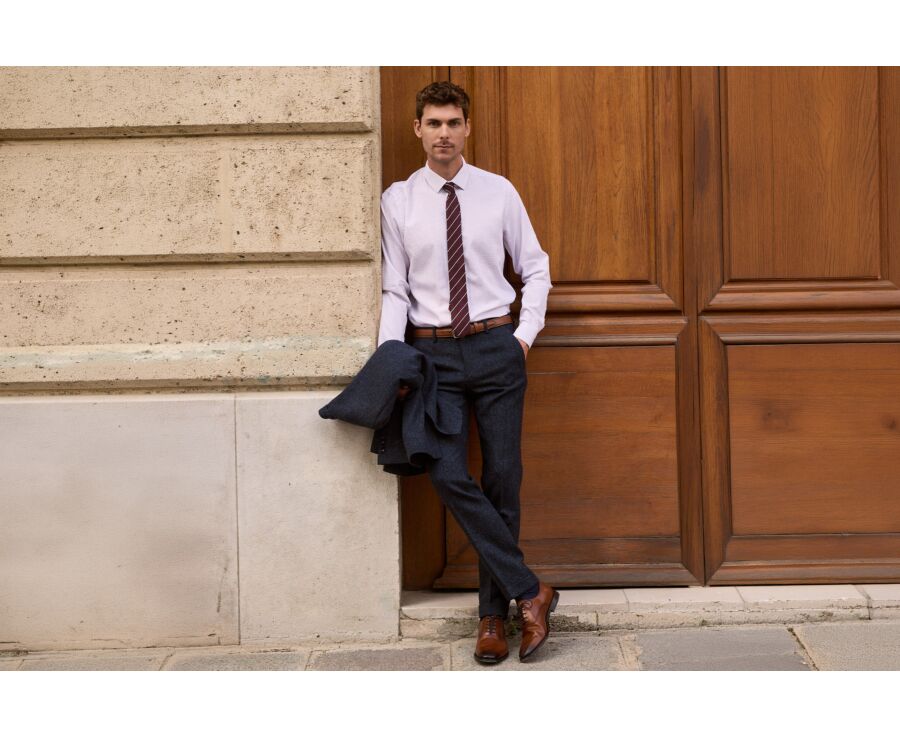 Pantalon de costume homme en tweed à chevrons marine - LAURIAN