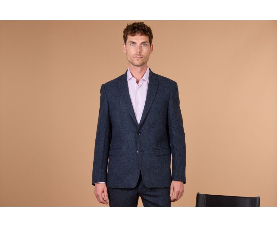Blazer homme en tweed à chevrons marine - LAURIAN