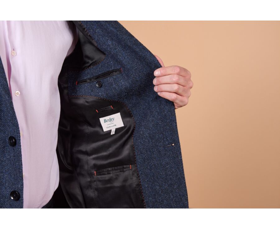 Blazer homme en tweed à chevrons marine - LAURIAN