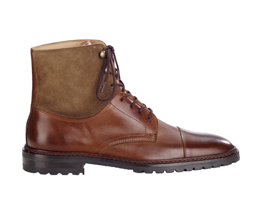 Derby boots homme à lacets Cognac Patiné et Taupe - IRVING II GOMME