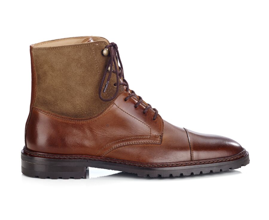 Derby boots homme à lacets Cognac Patiné et Taupe - IRVING II GOMME