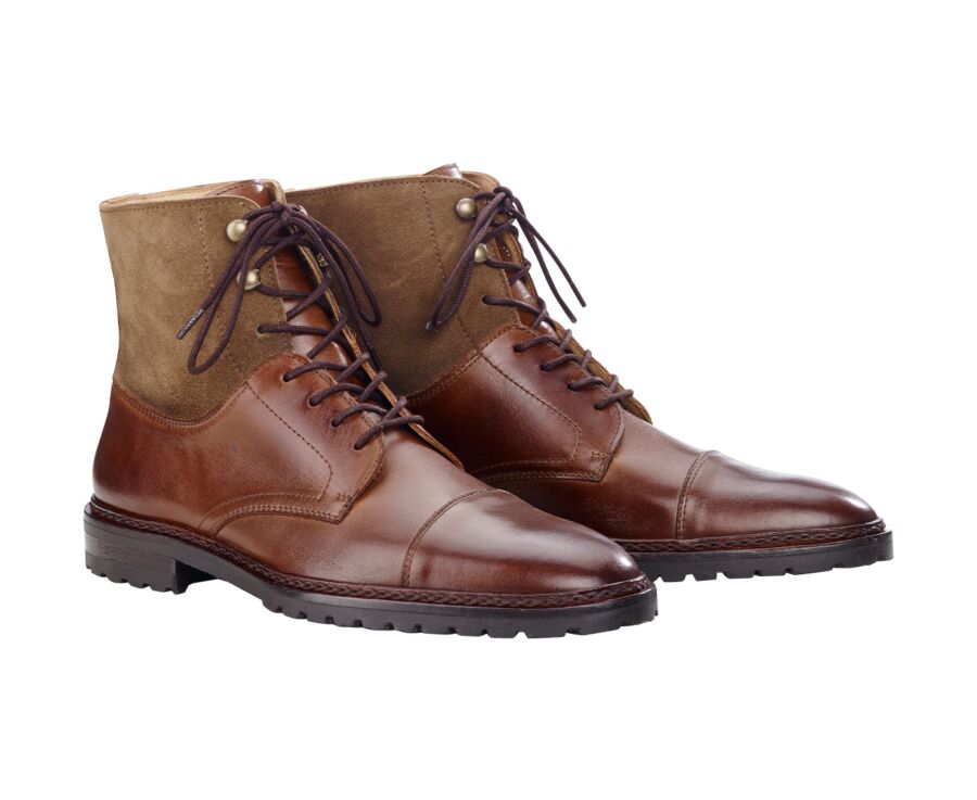 Derby boots homme à lacets Cognac Patiné et Taupe - IRVING II GOMME