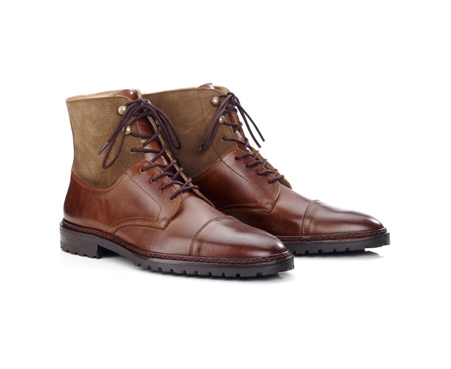 Derby boots homme - Cognac Patiné et Taupe - IRVING II GOMME