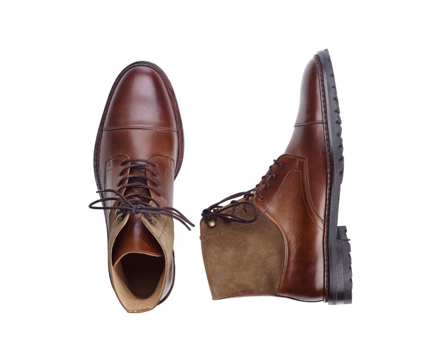 Derby boots homme à lacets Cognac Patiné et Taupe - IRVING II GOMME