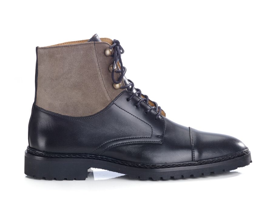 Derby boots homme - Noir et Velours Taupe - IRVING II GOMME