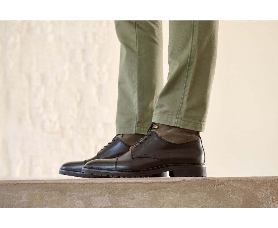 Derby boots homme - Noir et Velours Taupe - IRVING II GOMME