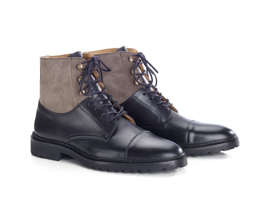 Derby boots homme - Noir et Velours Taupe - IRVING II GOMME