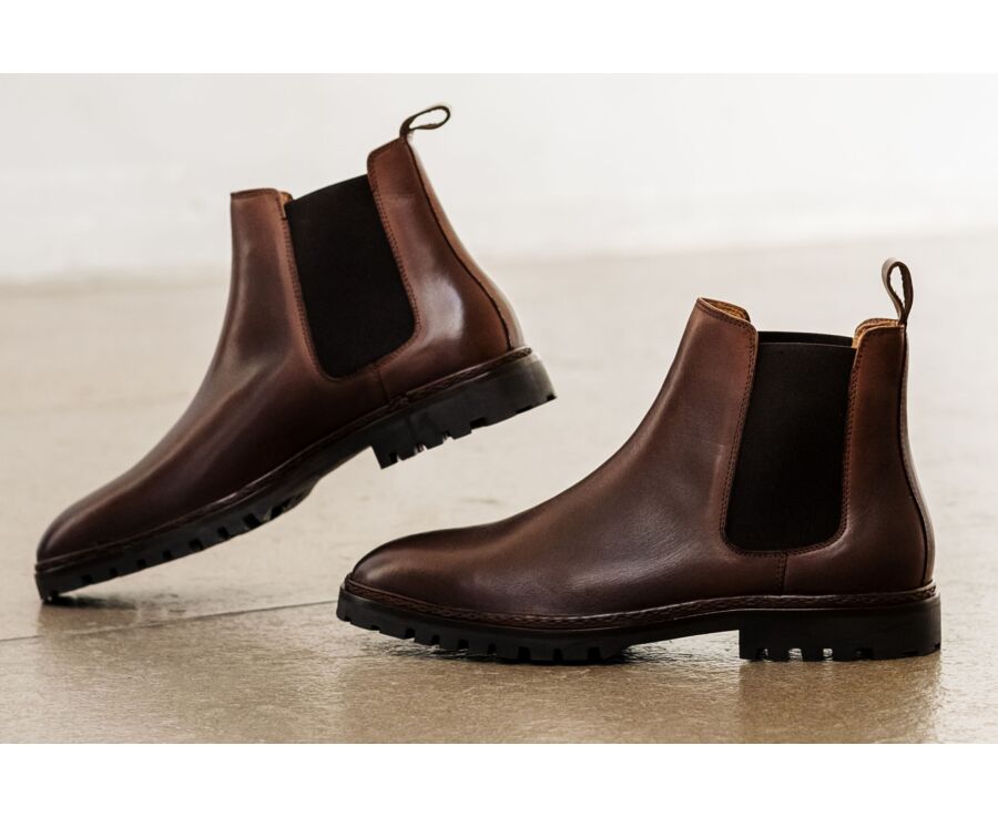 Chelsea boots homme Chocolat Patiné  - WALTERSTON GOMME