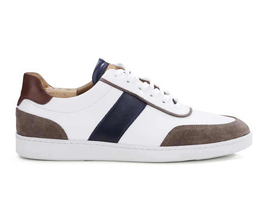 Sneakers cuir homme Blanc Chocolat & Navy - BALLAARA