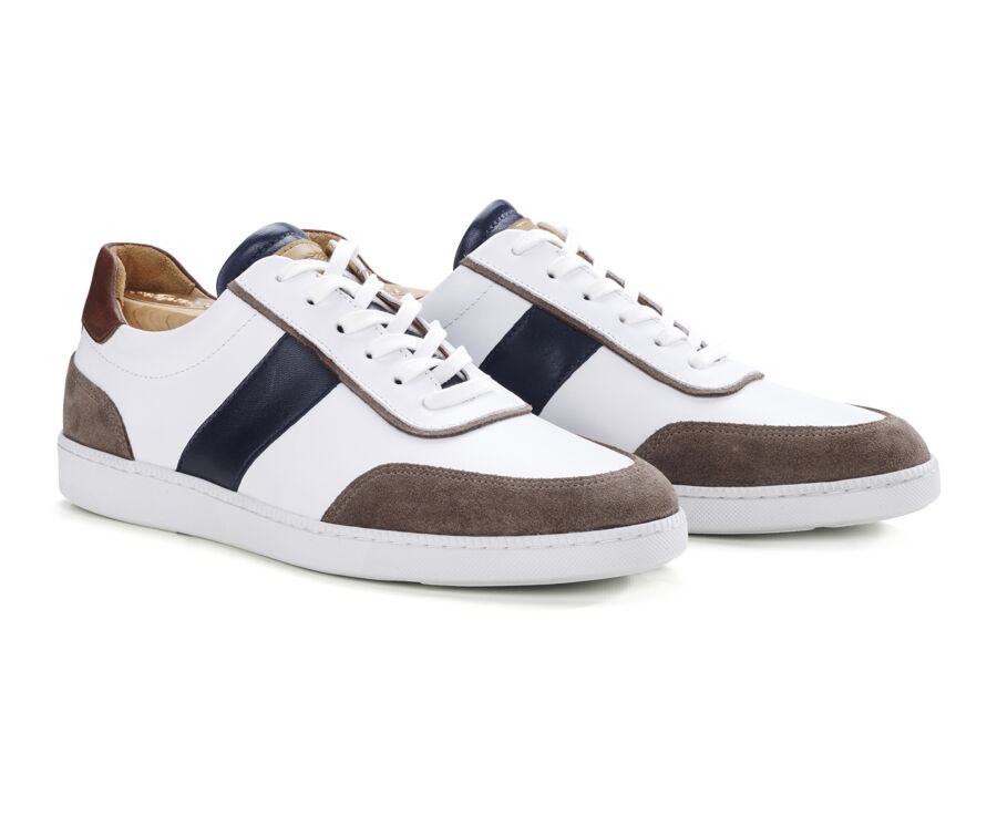 Sneakers cuir homme Blanc Chocolat & Navy - BALLAARA