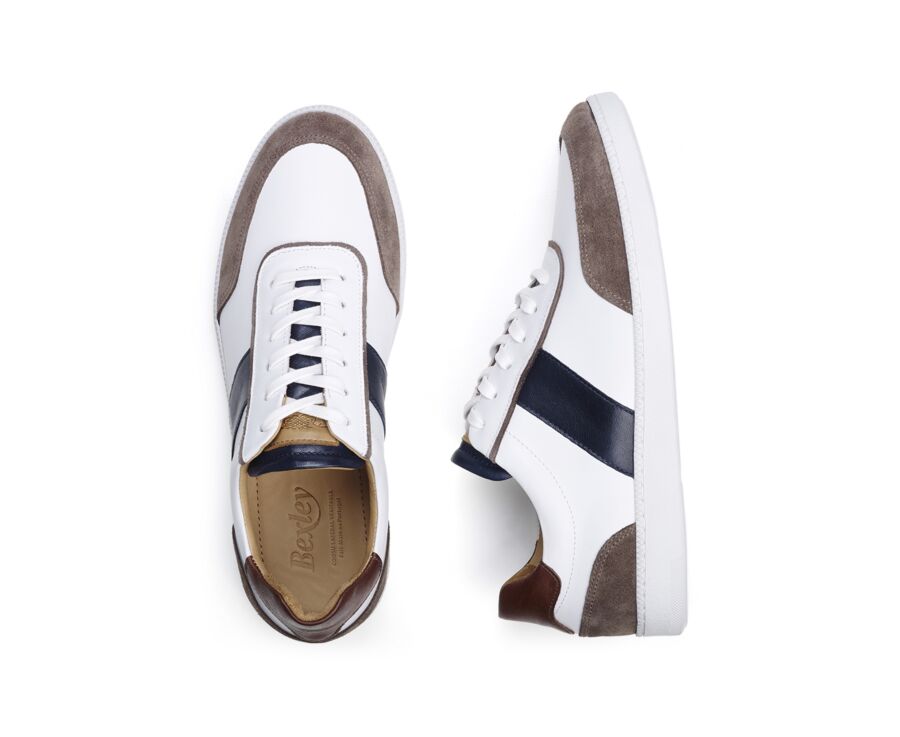 Sneakers cuir homme Blanc Chocolat & Navy - BALLAARA