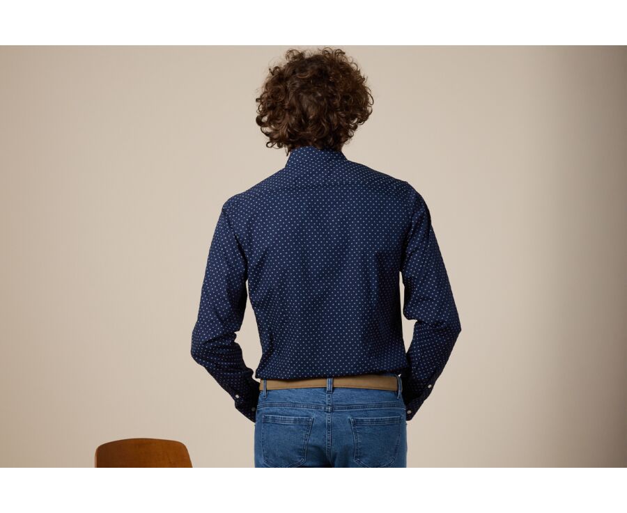 Chemise imprimée Navy motifs blancs - Col français - ALPHIDE