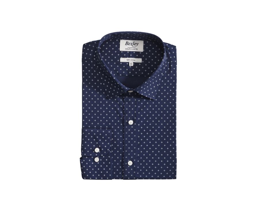 Chemise imprimée Navy motifs blancs - Col français - ALPHIDE