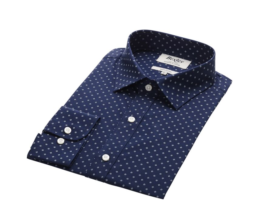 Chemise imprimée Navy motifs blancs - Col français - ALPHIDE