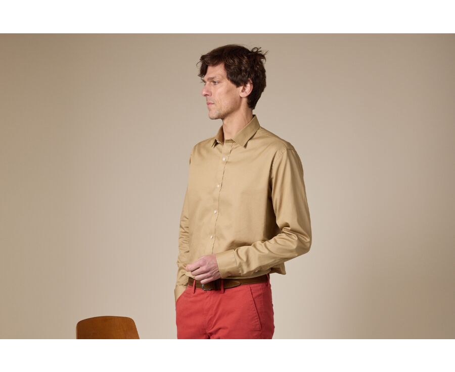 Chemise coton texturé Beige - Col Français - TILMOND