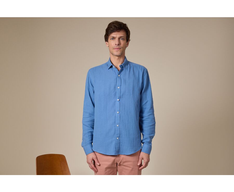 Chemise coton Bleu - Col Français - SYLVIEN