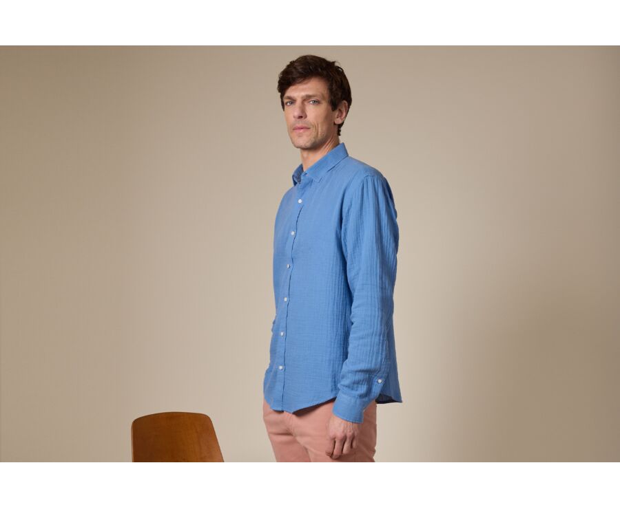Chemise coton Bleu - Col Français - SYLVIEN