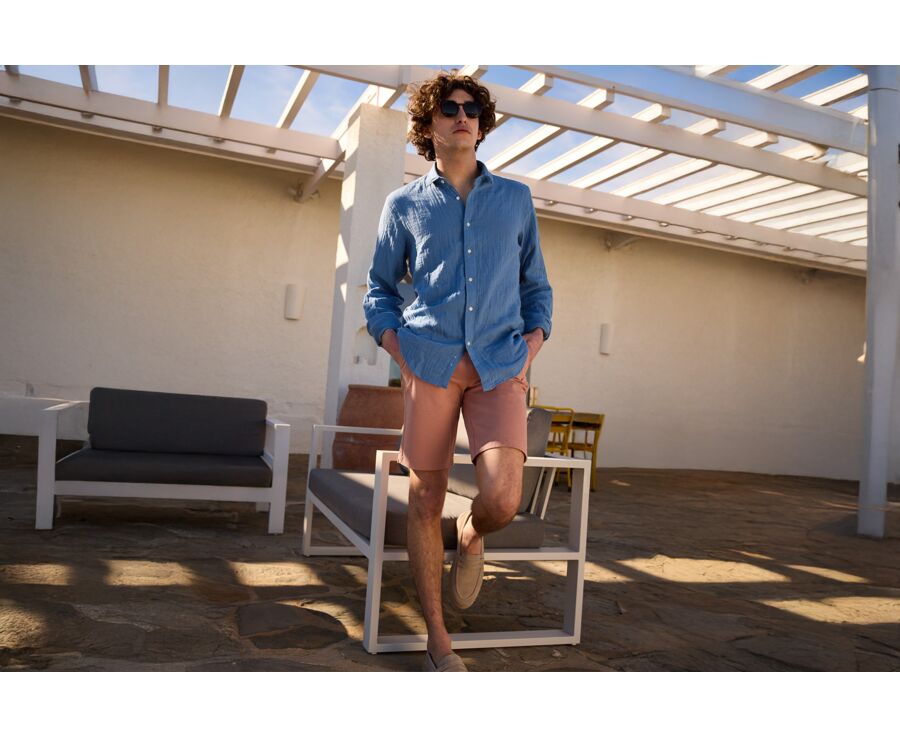 Chemise coton Bleu - Col Français - SYLVIEN