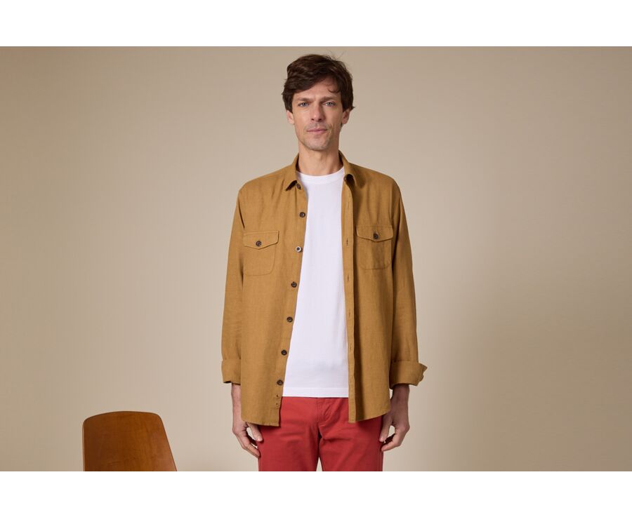 Surchemise homme coton/lin Camel Foncé - CORANTIN