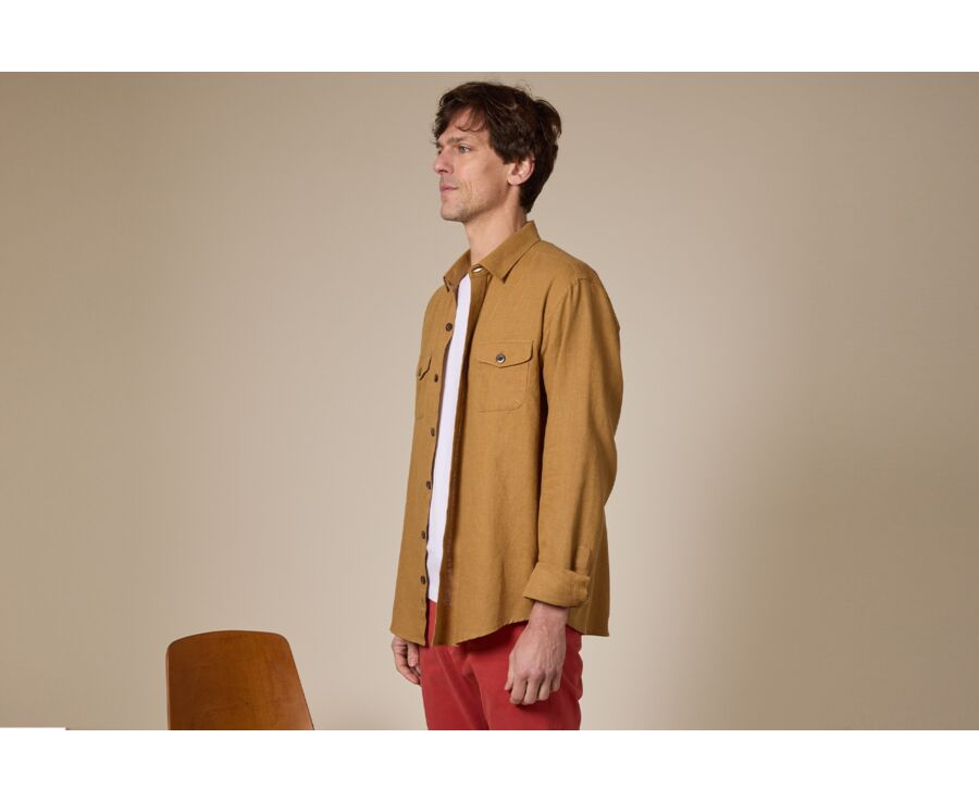 Surchemise homme coton/lin Camel Foncé - CORANTIN