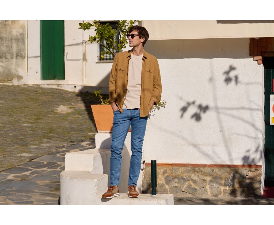 Surchemise homme coton/lin Camel Foncé - CORANTIN