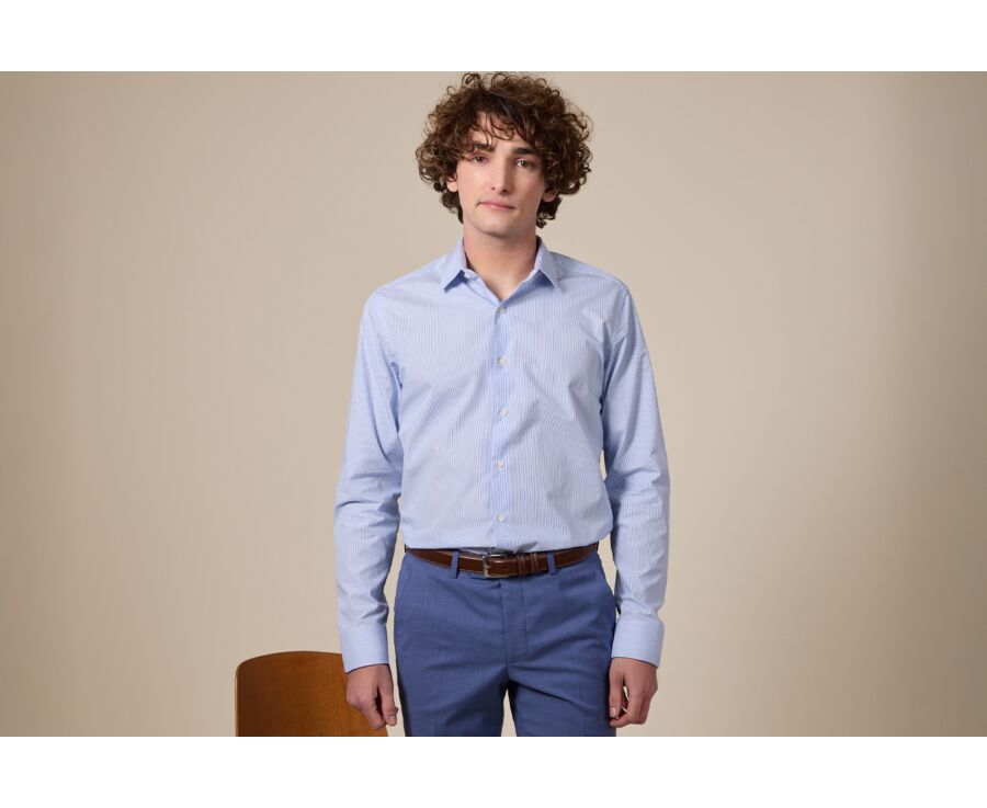 Chemise à rayures Bleu ciel et blanc - Col français - LEONDRE