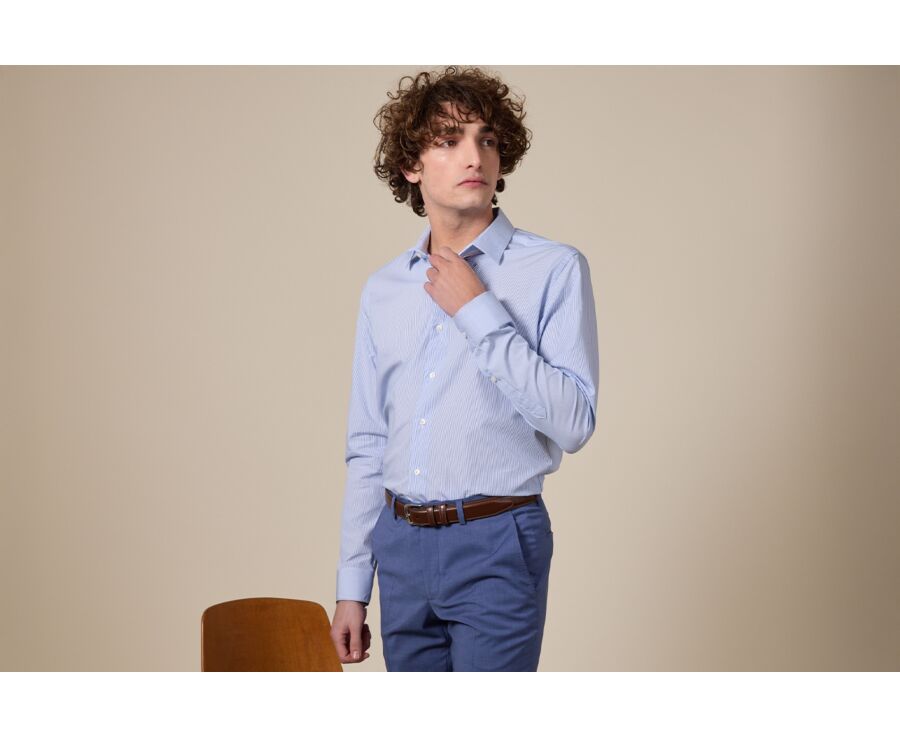 Chemise à rayures Bleu ciel et blanc - Col français - LEONDRE