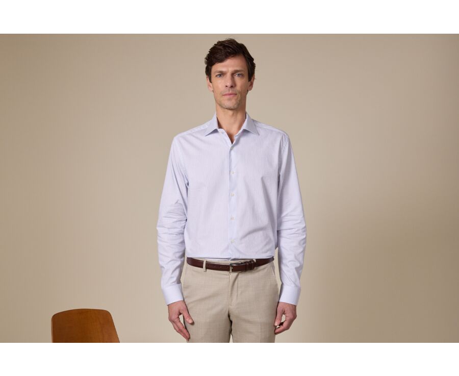 Chemise homme à rayures Blanc et Navy - SANTINO