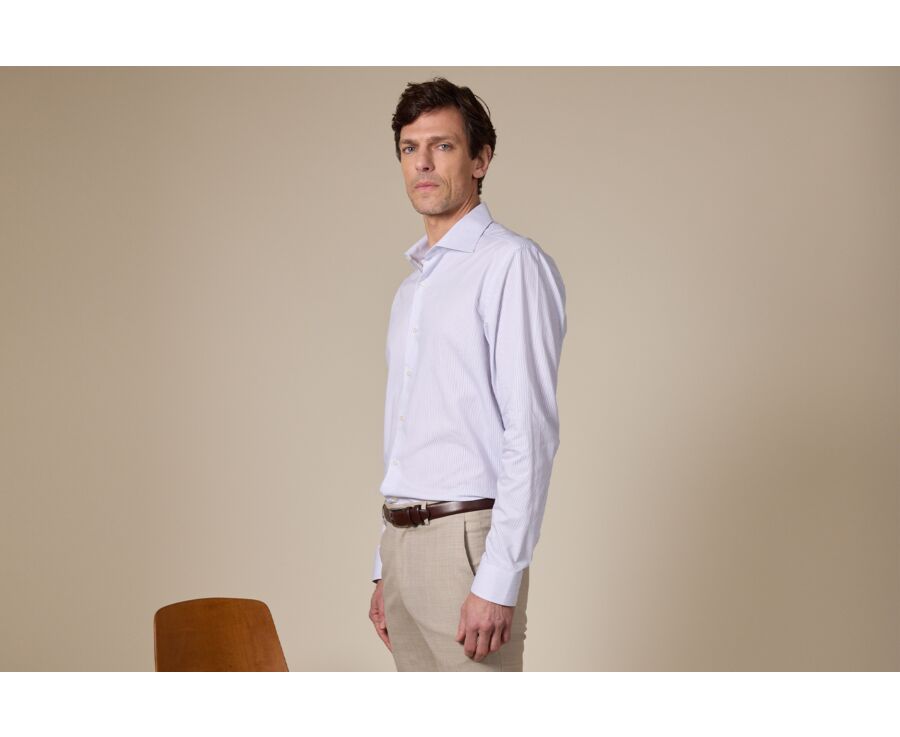 Chemise homme à rayures Blanc et Navy - SANTINO