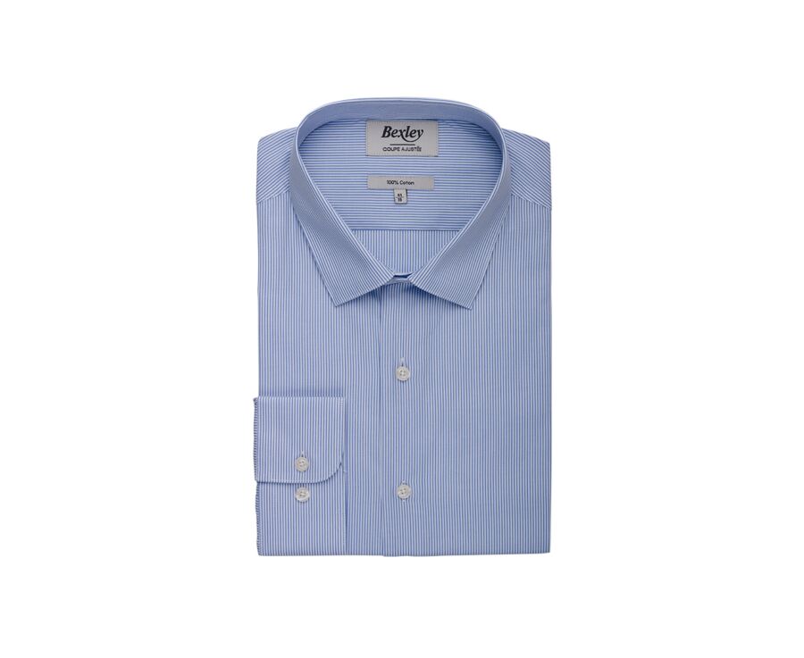 Chemise Bleu ciel et blanc en coton - Col français - ANDRIEN CLASSIC