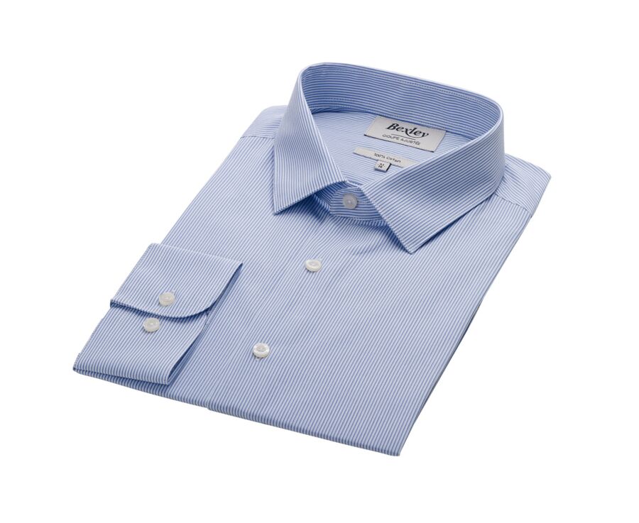 Chemise Bleu ciel et blanc en coton - Col français - ANDRIEN CLASSIC