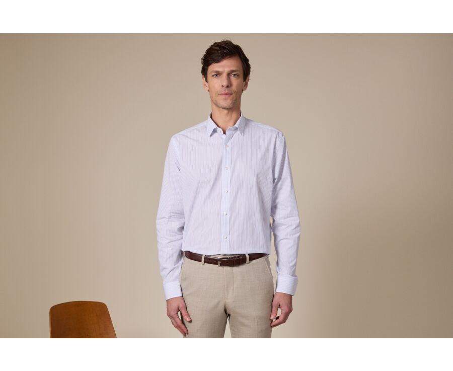 Chemise popeline rayée Blanc Navy et Bleu - CLAIREMONT