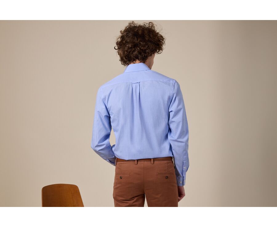Chemise bleu imprimée rayures blanches - Col français - BERTHOD