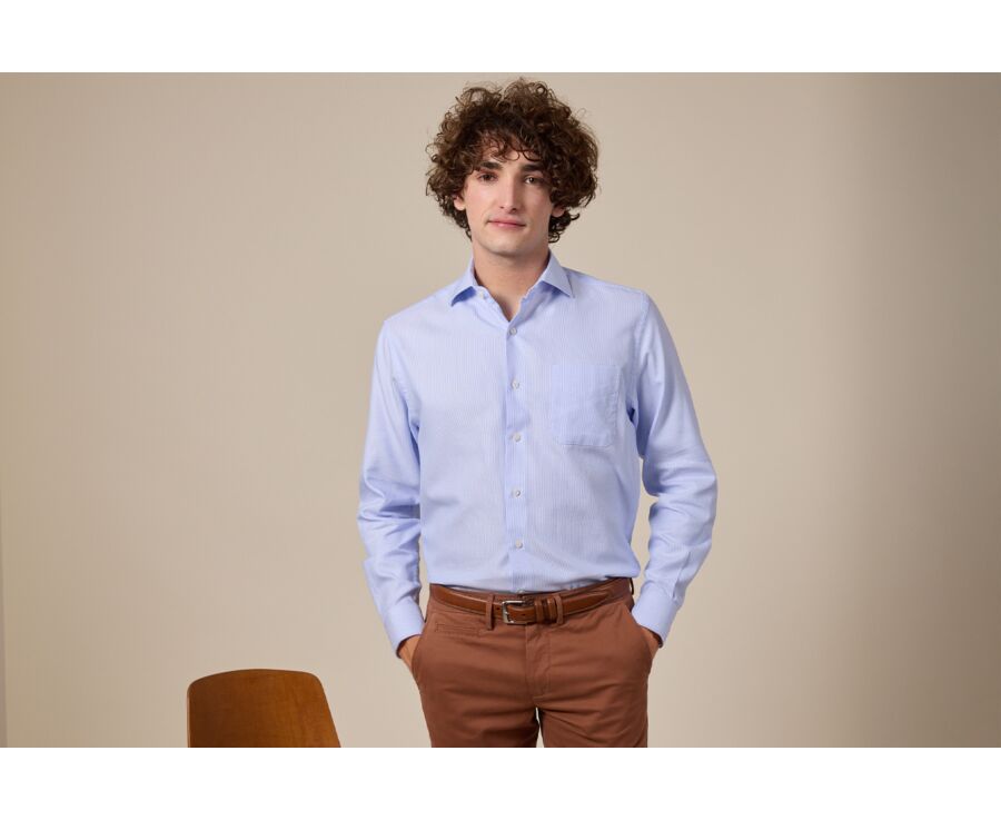 Chemise bleu clair et blanc en tissu texturé - SAVINO