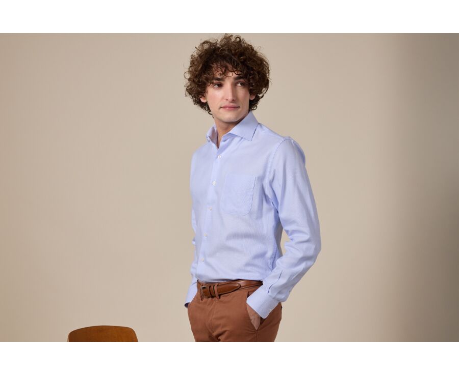 Chemise bleu clair et blanc en tissu texturé - SAVINO