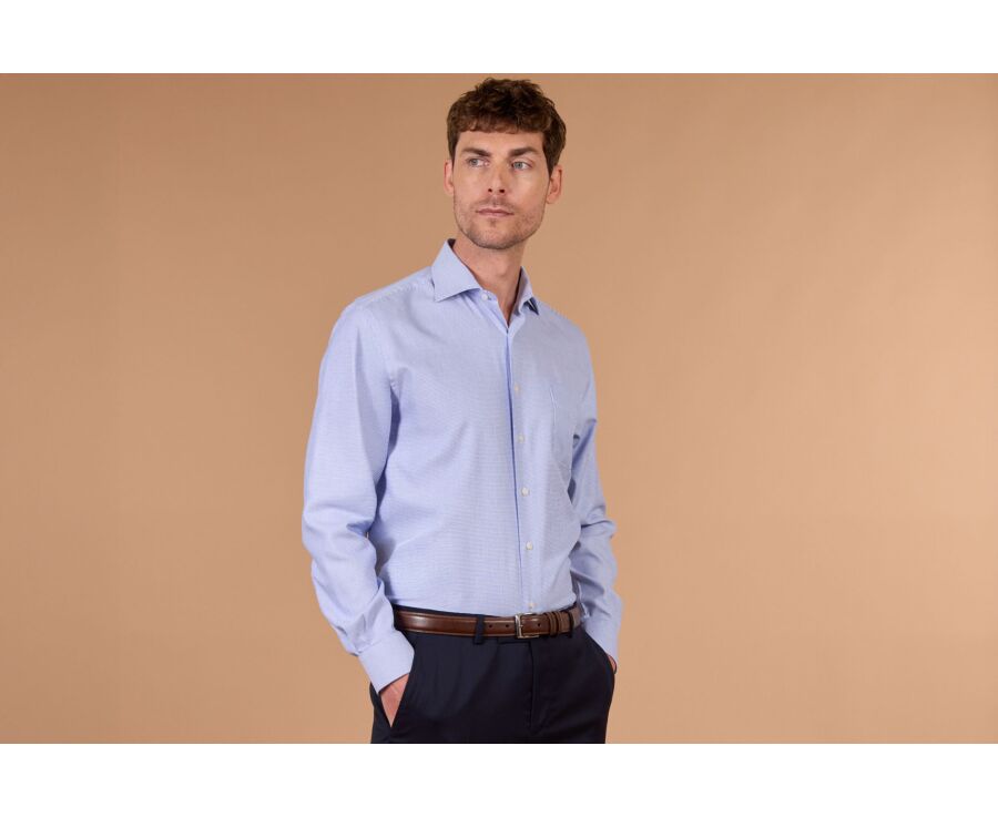 Chemise homme bleu océan à micro-motif - SAVINO