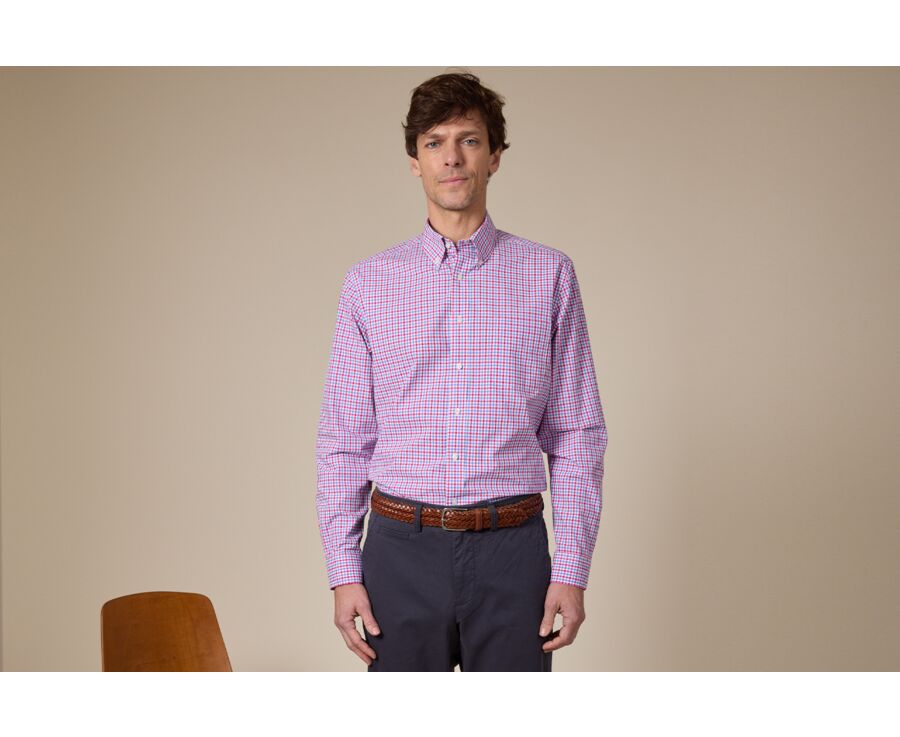 Chemise Homme coton carreaux blancs, bleue, rose   - CULLEN