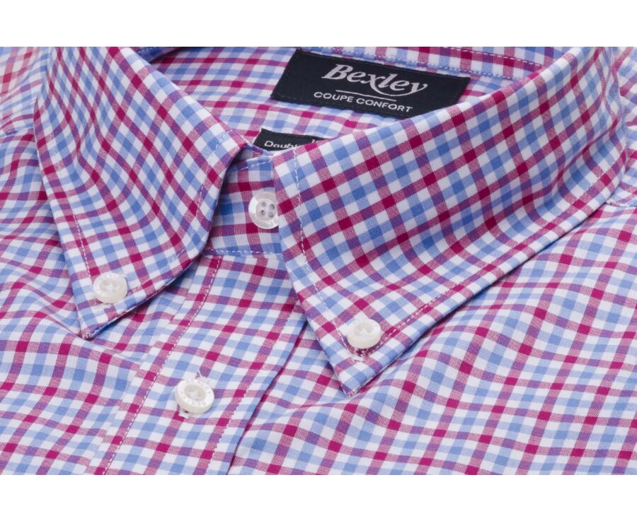 Chemise Homme coton carreaux blancs, bleue, rose   - CULLEN