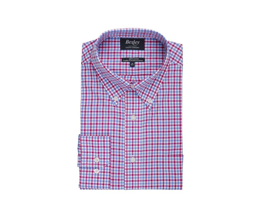 Chemise Homme coton carreaux blancs, bleue, rose   - CULLEN