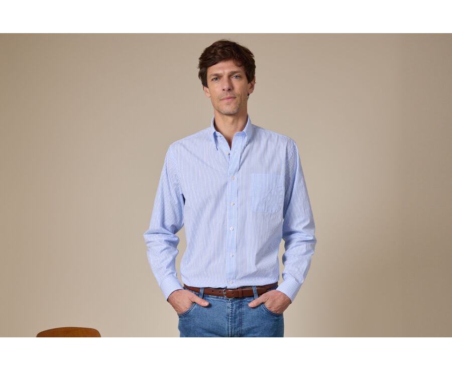 Chemise bleue carreaux Bleu Clair Et Blanc - GLENN